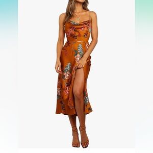 Floral Orange Midi Dress